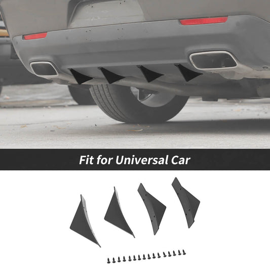 For Universal Car Rear Bumper Lip Diffuser Splitter Spoiler Shark Fins Black