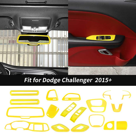 18 x Car Interior Decoration Trim Cover Kits For Dodge Challenger 2015+ Yellow Accessories | CheroCar