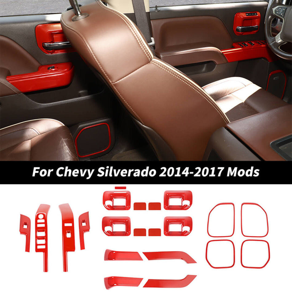 For 2014-2017 Chevy Silverado/GMC Sierr Inner Door Strips & Speaker Rings & Window Switch Panel & Bowl Covers Trim Kit（21 pcs））