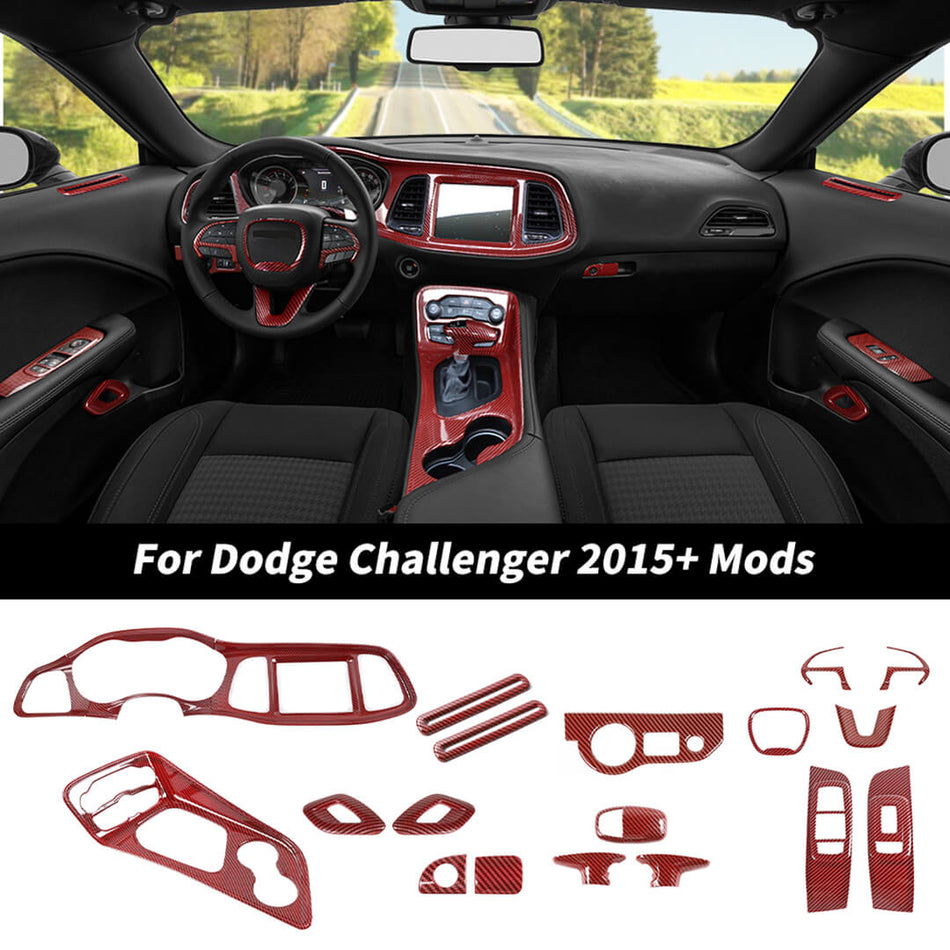 For 2015+ Dodge Challenger Interior Center Console Decor Cover Trim Kit