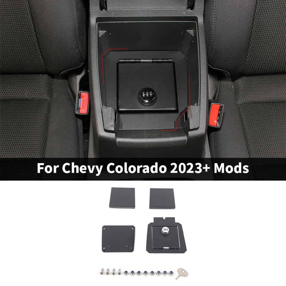 For 2023+ Chevy Colorado/GMC-CANYON Center Console Armrest Box Safe Box Locking Storage Box
