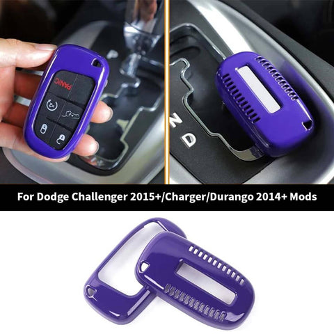 For 2015+ Dodge Challenger/2014+ Charger/Durango Car Key Fob Protect Decor Cover Case Trim (2 pcs)