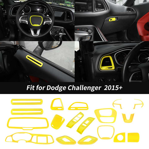 18 x Car Interior Decoration Trim Cover Kits For Dodge Challenger 2015+ Yellow Accessories | CheroCar