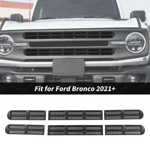 For 2021+ Ford Bronco Front Grille Grill Insert Net Trim Decor （Fits 7-slot Grille）