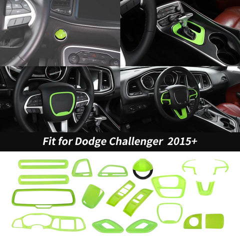 19 x Car Interior Decoration Trim Cover Kits For Dodge Challenger 2015+ Green Accessories | CheroCar