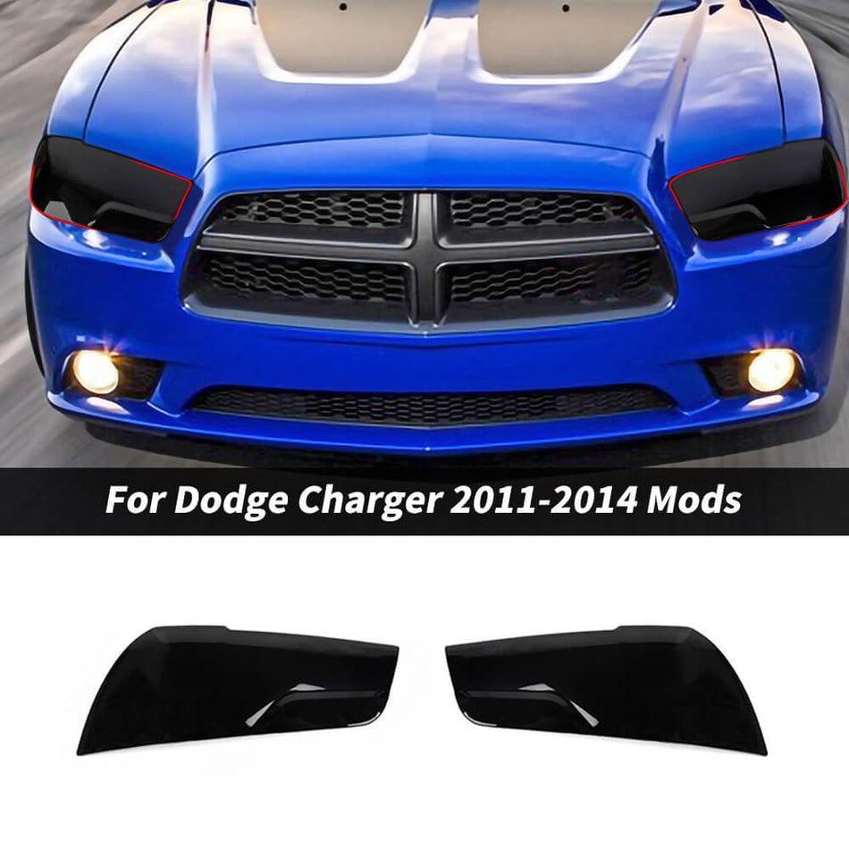 For 2011-2014 Dodge Charger Smoked Black Front Headlight Lamp Cover Trim Bezels