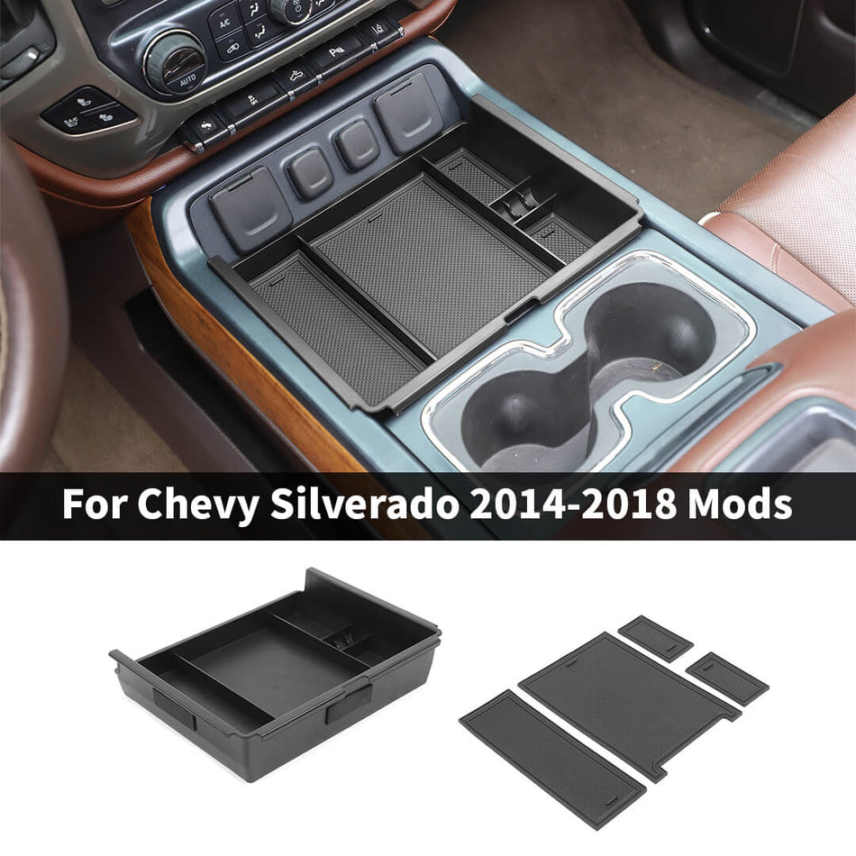 For 2014-2018 Chevy Silverado/GMC-SIERRA Interior Center Console Armrest Box & Cup Holder Storage Box