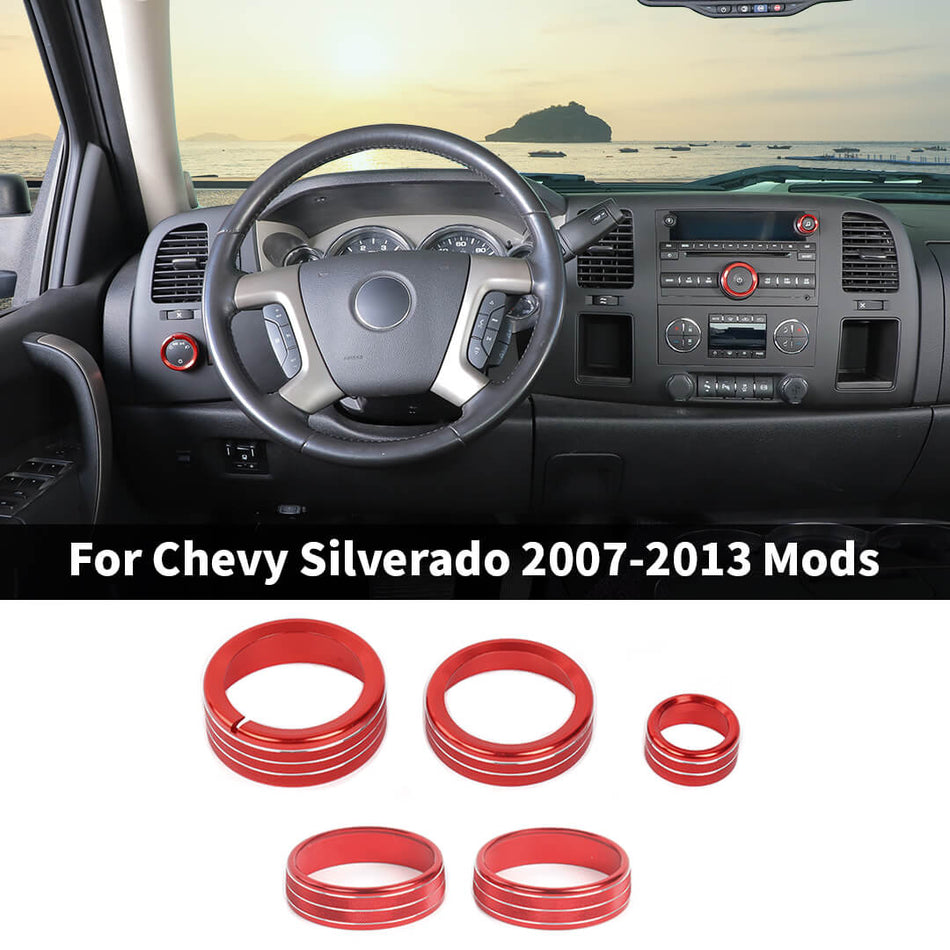 For 2007-2013 Chevy Silverado Interior Center Console Headlight & Audio & Air Vent Swtich Trim Ring (5 pcs)