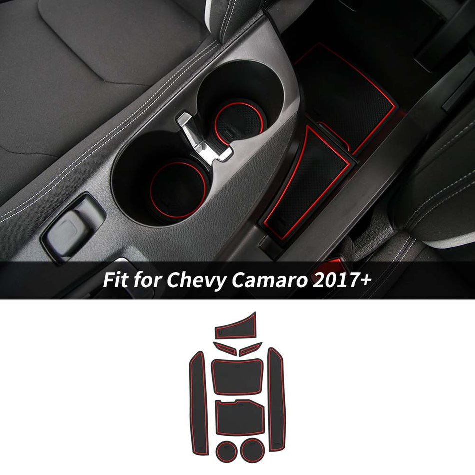 For 2017+ Chevy Camaro 9 x Interior Non-slip Door Slot Rubber Cup Holder Mat Red