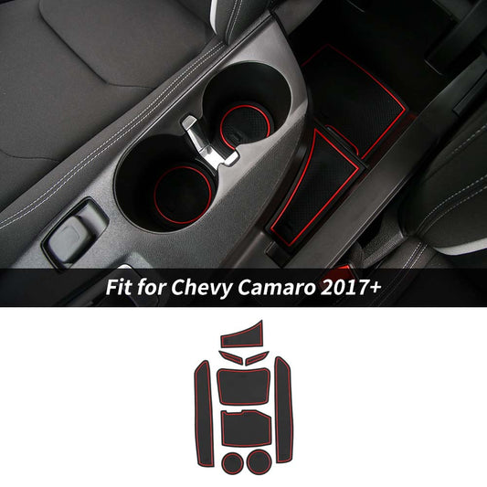 9 x Interior Non-slip Door Slot Rubber Cup Holder Mat For Chevy Camaro 2017+ Red Accessories | CheroCar