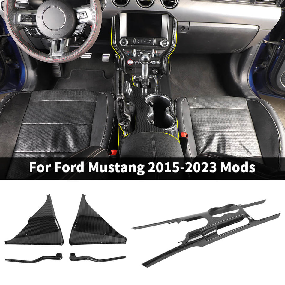 For 2015-2023 Ford Mustang Interior Center Console Both Side & Gear Shift Panel Trim Cover (3 pcs)