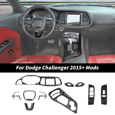 For 2015+ Dodge Challenger 13x Interior Center Console Trim Cover Kit Carbon Fiber