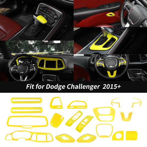 18 x Car Interior Decoration Trim Cover Kits For Dodge Challenger 2015+ Yellow Accessories | CheroCar