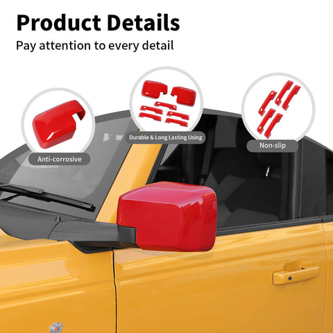 For 2021+ Ford Bronco Exterior Side RearView Mirror Shell Door Handle Trim Cover Kit