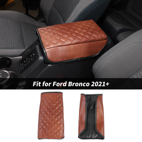 For 2021+ Ford Bronco Center Console Storage Box Armrest Leather Cover Pad