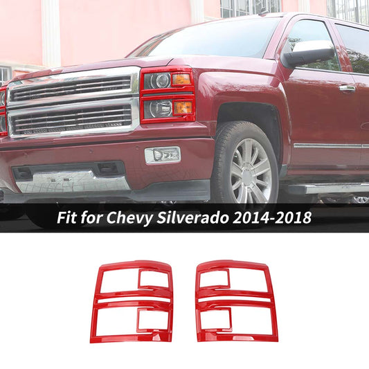 Front Headlight Lamp Frame Trim Decor Cover Red Bezel For Chevy Silverado 2014-2018 Accessories | CheroCar