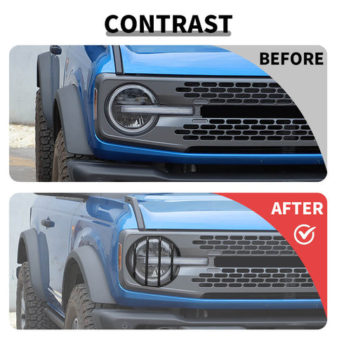 For 2021+ Ford Bronco Front Headlight Light Lamp Trim Guard Cover Frame