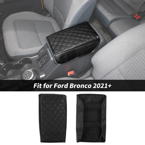 For 2021+ Ford Bronco Center Console Storage Box Armrest Leather Cover Pad