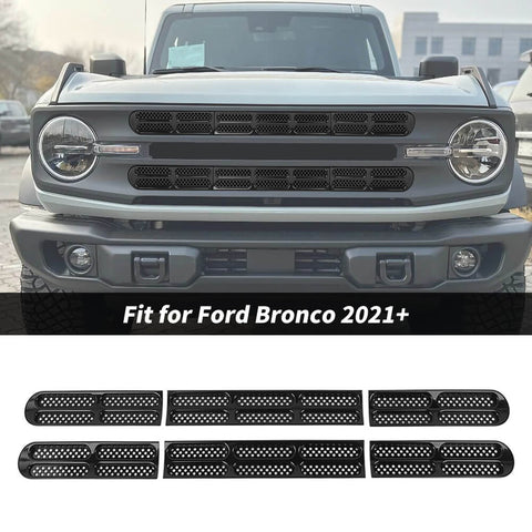 For 2021+ Ford Bronco Front Grille Grill Insert Net Trim Decor （Fits 7-slot Grille）