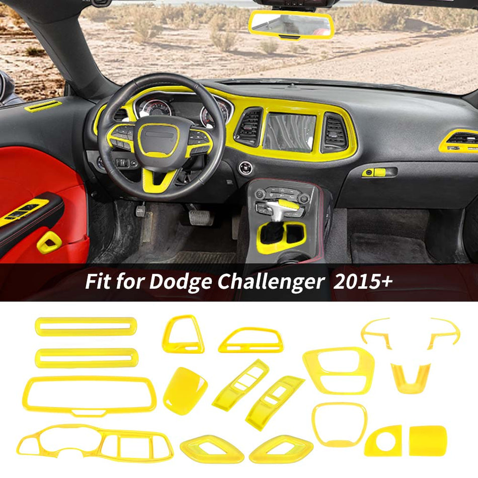 For 2015+ Dodge Challenger 18 x Car Interior Decoration Trim Cover Kits Yellow