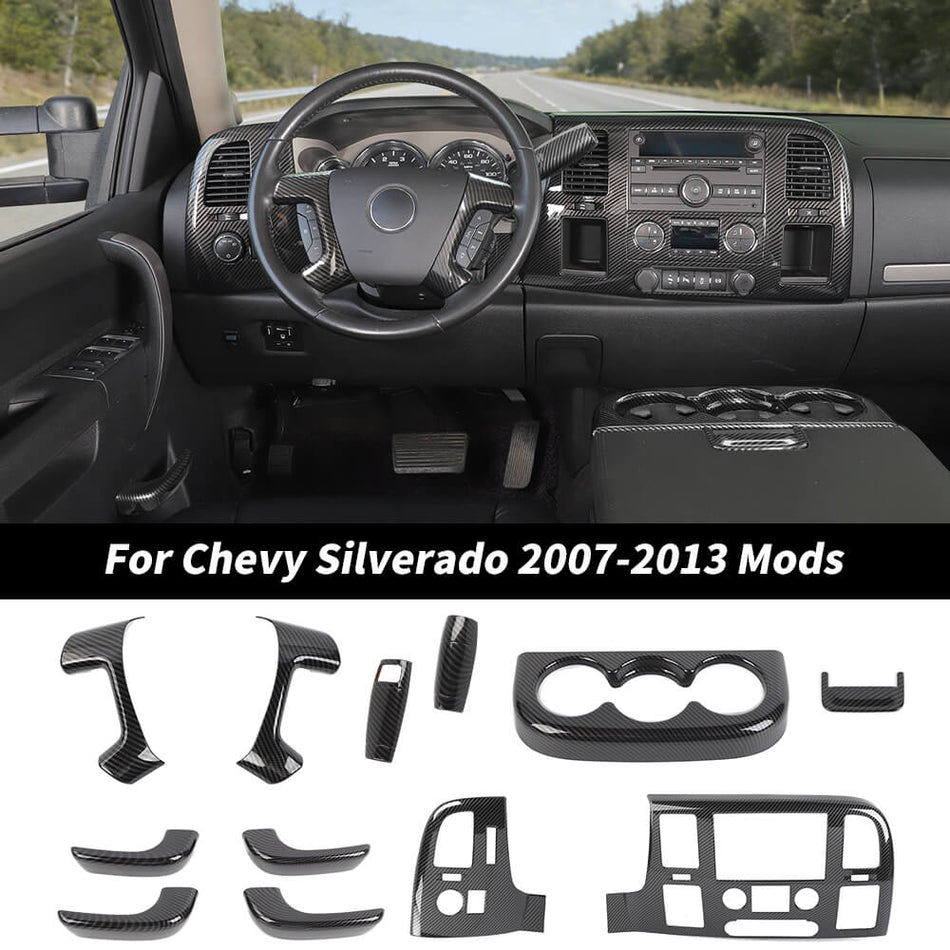 For 2007-2013 Chevy Silverado/GMC-Sierra Center Console Decoration Inner Door Trim Cover Kit (Fits Column Shifter Models)（12 pcs）