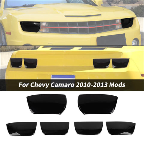 For 2010-2013 Chevy Camaro Smoket Black Front Headlight Taillight Panel Cover Trim Kit