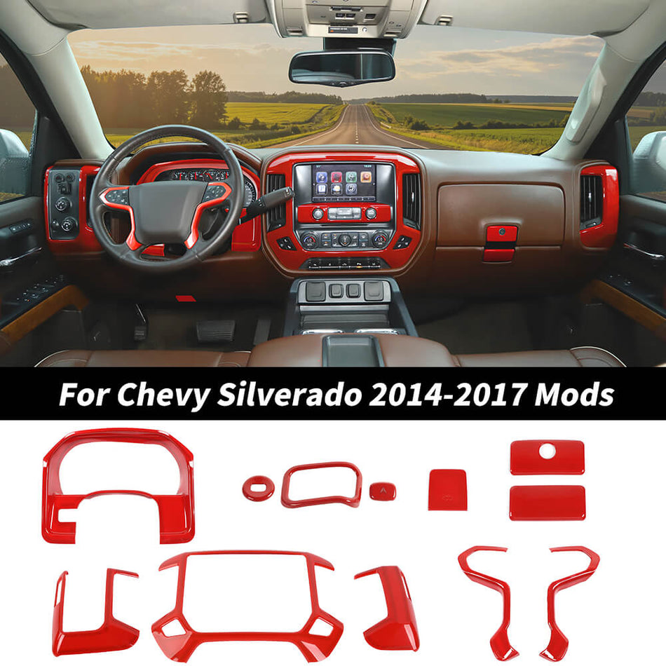 For 2014-2017 Chevy Silverado/GMC-SIERRA Interior Center Console Decoration Cover Trim Full Kit (15 pcs)
