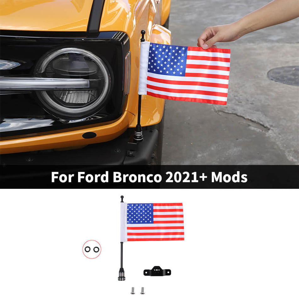 For 2021+ Ford Bronco Exterior Front Bumper Flagpole Bracket Trim Accessories