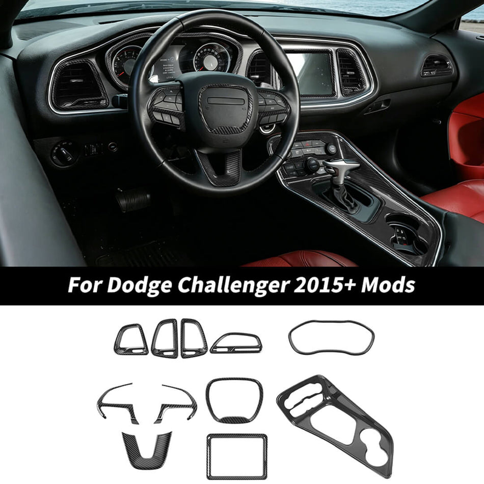For 2015+ Dodge Challenger Interior Center Console Dash Cover Trim Kit (11 pcs)