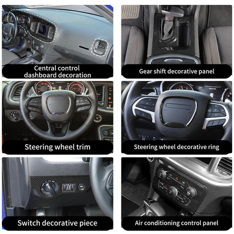 For 2015+ Dodge Charger Center Console Steering Wheel Dash Panel Cover Trim Kit