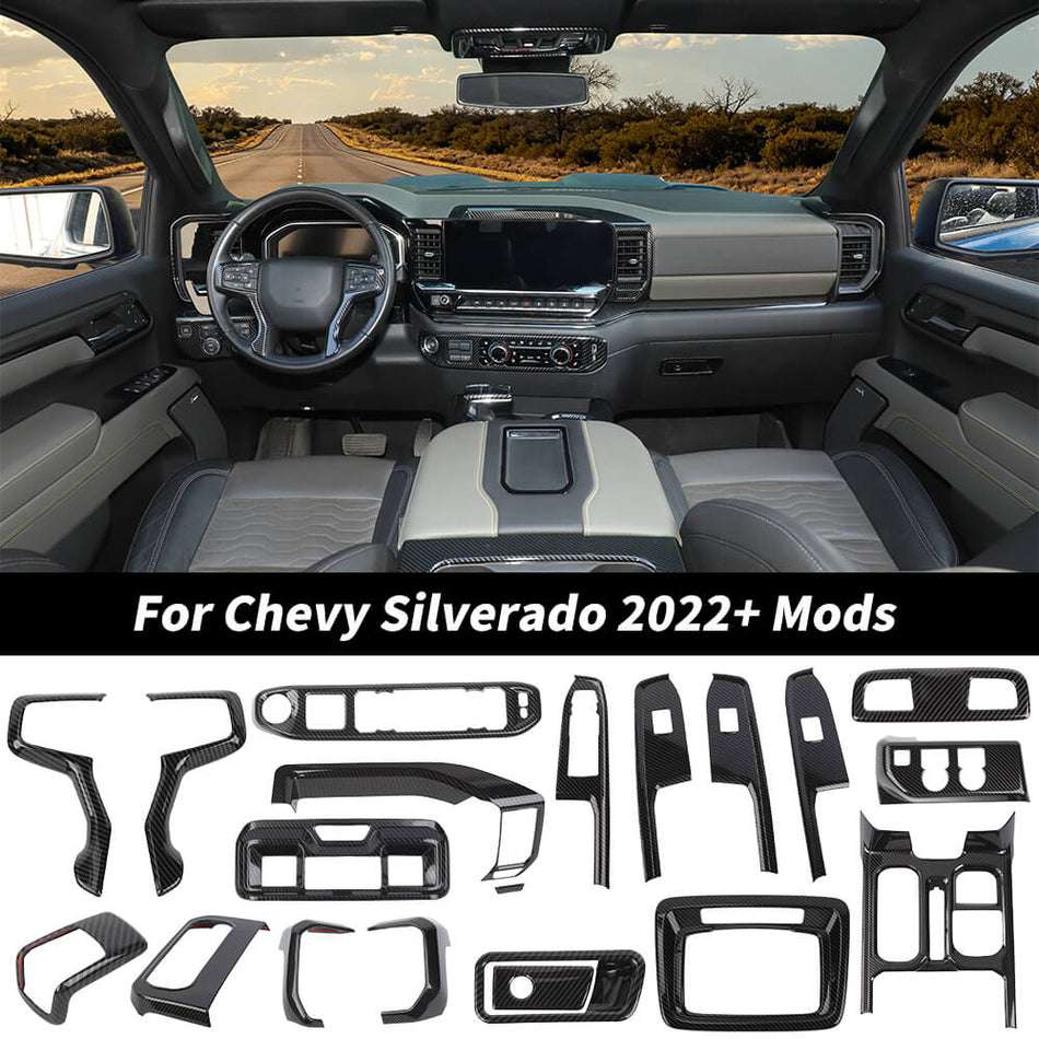 For 2022+ Chevy Silverado Interior Center Console Full Dash Decor Trim Cover Kit (21 pcs)