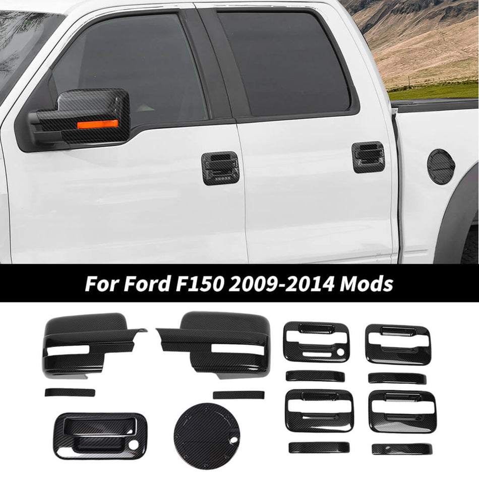 For 2009-2014 Ford F150 Raptor Rearview Mirror Door Handles Shell Fuel Tank Cap Trim Cover Kit (15 pcs)