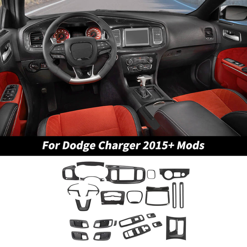 For 2015+ Dodge Charger Interior Center Console Cover Trim Kit (24 pcs)