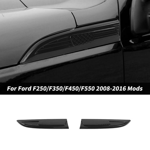 For 2008-2016 Ford F250/F350/F450/F550 Fender Vent Leaf Plate Badge Cover USA Flag Black