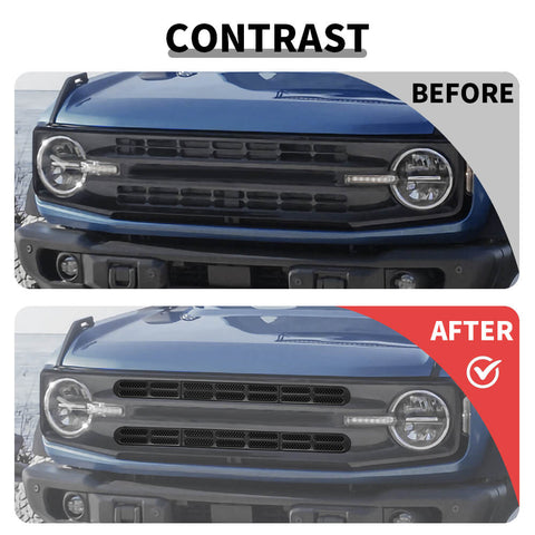 For 2021+ Ford Bronco Front Grille Grill Insert Net Trim Decor （Fits 7-slot Grille）