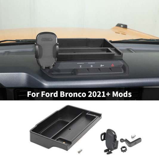 For 2021+ Ford Bronco Center Console Dash Storage Box Tray Phone Holder Stand Mount