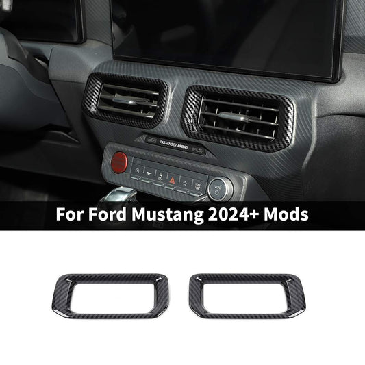 For Ford 2024+  Mustang Center Console Air Vent Trim Rings Carbon Fiber Pattern