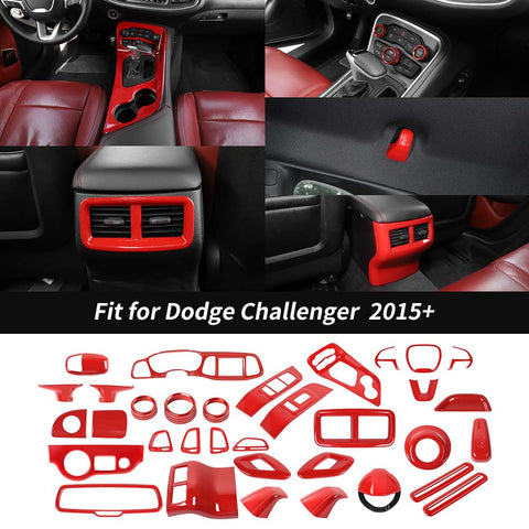 34 x Inner Full Set Decoration Cover Trim Kit For Dodge Challenger 2015+ Red Accessories | CheroCar