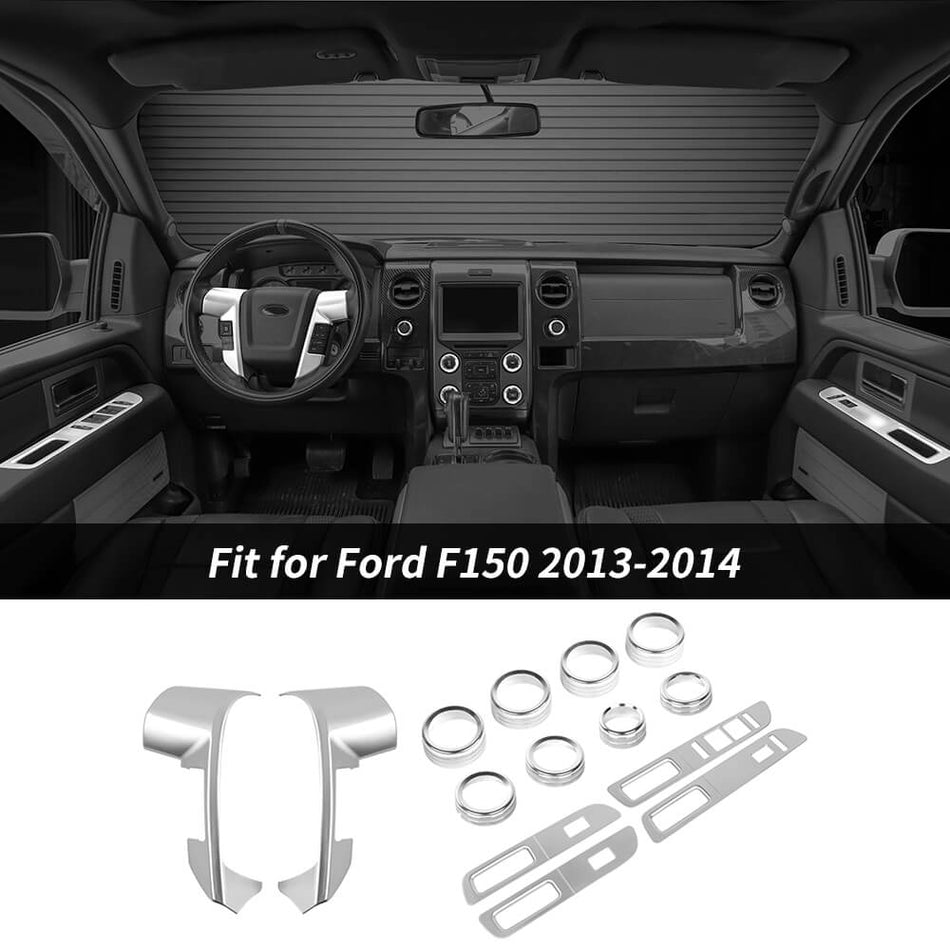 For 2013-2014 Ford F150 Raptor 14 x Steering Wheel / Window Control Panel / Center Console Knob Trim Kit