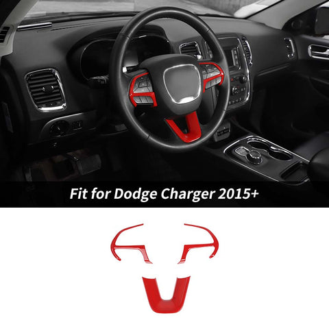 Steering Wheel Decor Cover Trim for Dodge Challenger & Charger 2015+ & Durango 2014+ Carbon Fiber 3pcs/set｜CheroCar