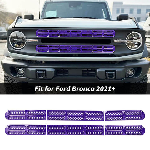 For 2021+ Ford Bronco Front Grille Grill Insert Net Trim Decor （Fits 7-slot Grille）