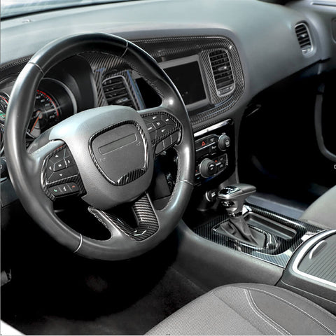 For 2015+ Dodge Charger Center Console Steering Wheel Dash Panel Cover Trim Kit