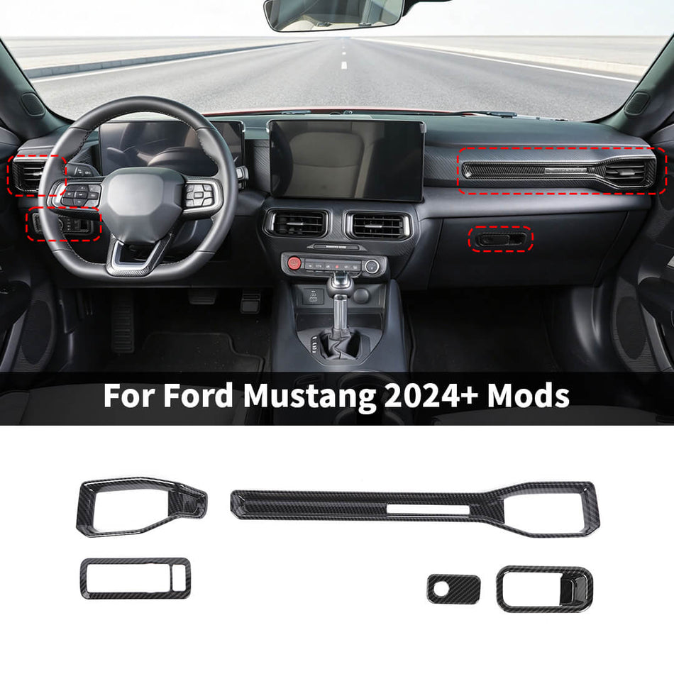 For 2024+ Ford Mustang Center Console Dash Air Conditioner Vent Cover Trim Decor (5 pcs)