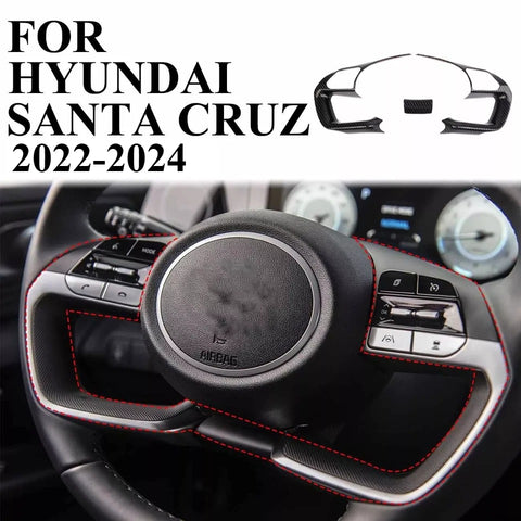 For 2022-2024 Hyundai Santa Cruz Steering Wheel Cover Trim Black Carbon Fiber