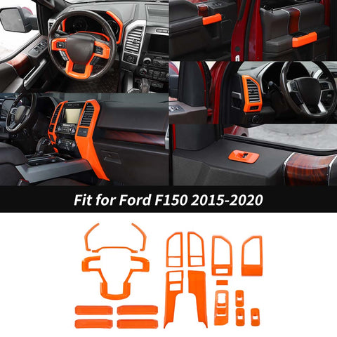 19 x Console Steering Wheel Dashboard Window Handle Trim Cover Kit For Ford F150 2015-2020 Orange Accessories | CheroCar