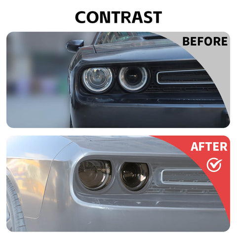 For 2015+ Dodge Challenger Smoked Black Headlight Lamp Cover Trim Decoration