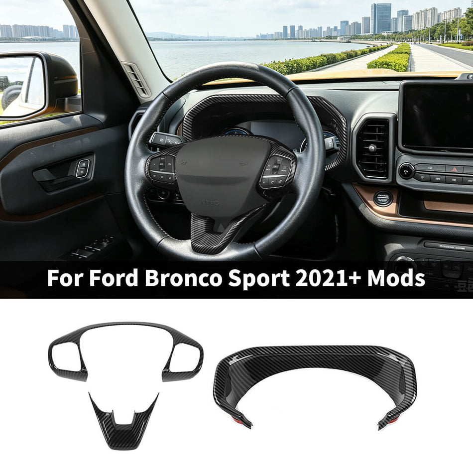 For 2021-2024 Ford Bronco Sport Interior Center Console Steering Wheel Dashboard Trim Cover Kit (3 pcs)