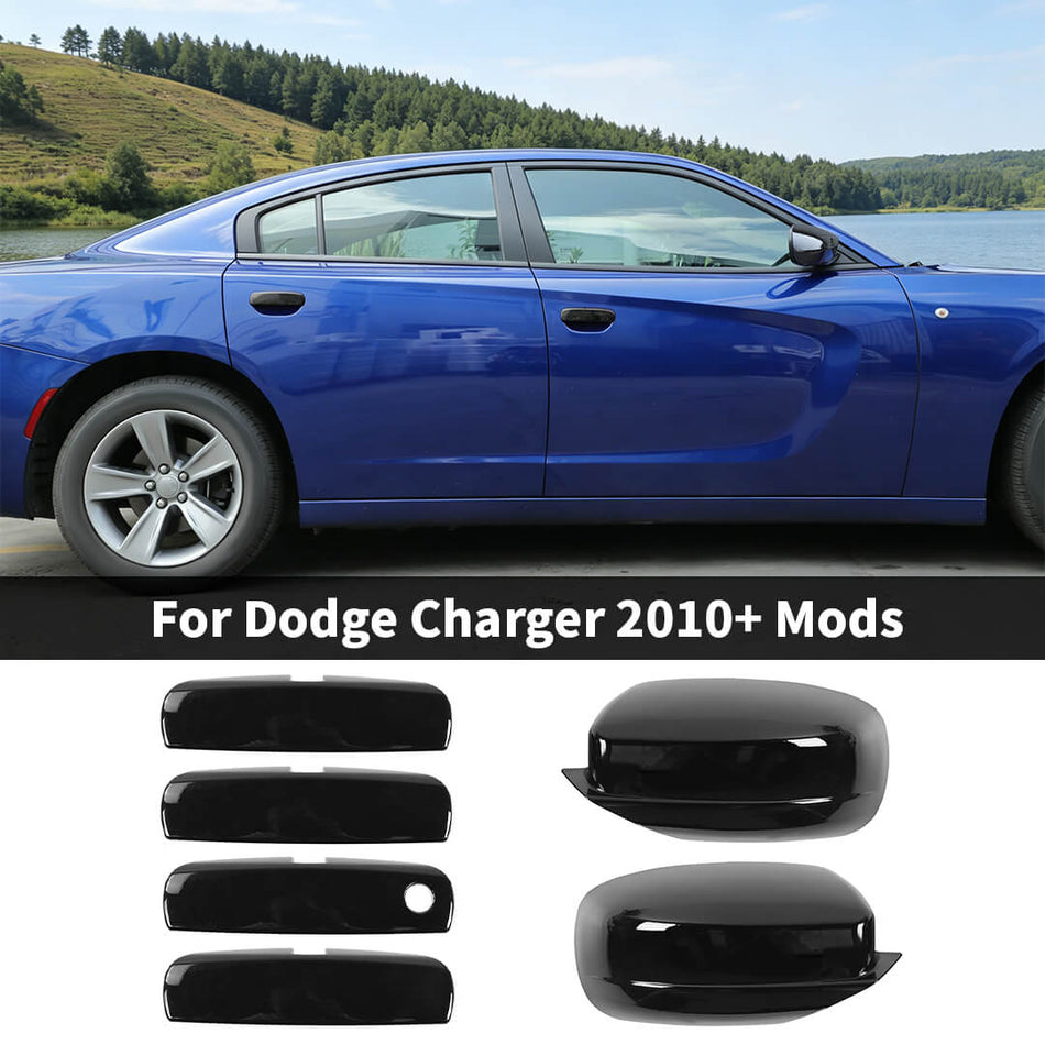 For 2010+ Dodge Charger Rearview Mirror & Door Handle Panel Cover Trim Cap Kit (6 pcs)