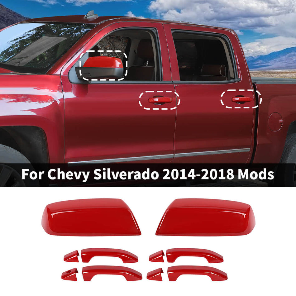 For 2014-2018 Chevy Silverado/GMC-SIERRA Car Door Handle Rearview Side Mirror Panel Shell Cover Trim (6 pcs)