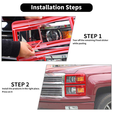 Front Headlight Lamp Frame Trim Decor Cover Red Bezel For Chevy Silverado 2014-2018 Accessories | CheroCar